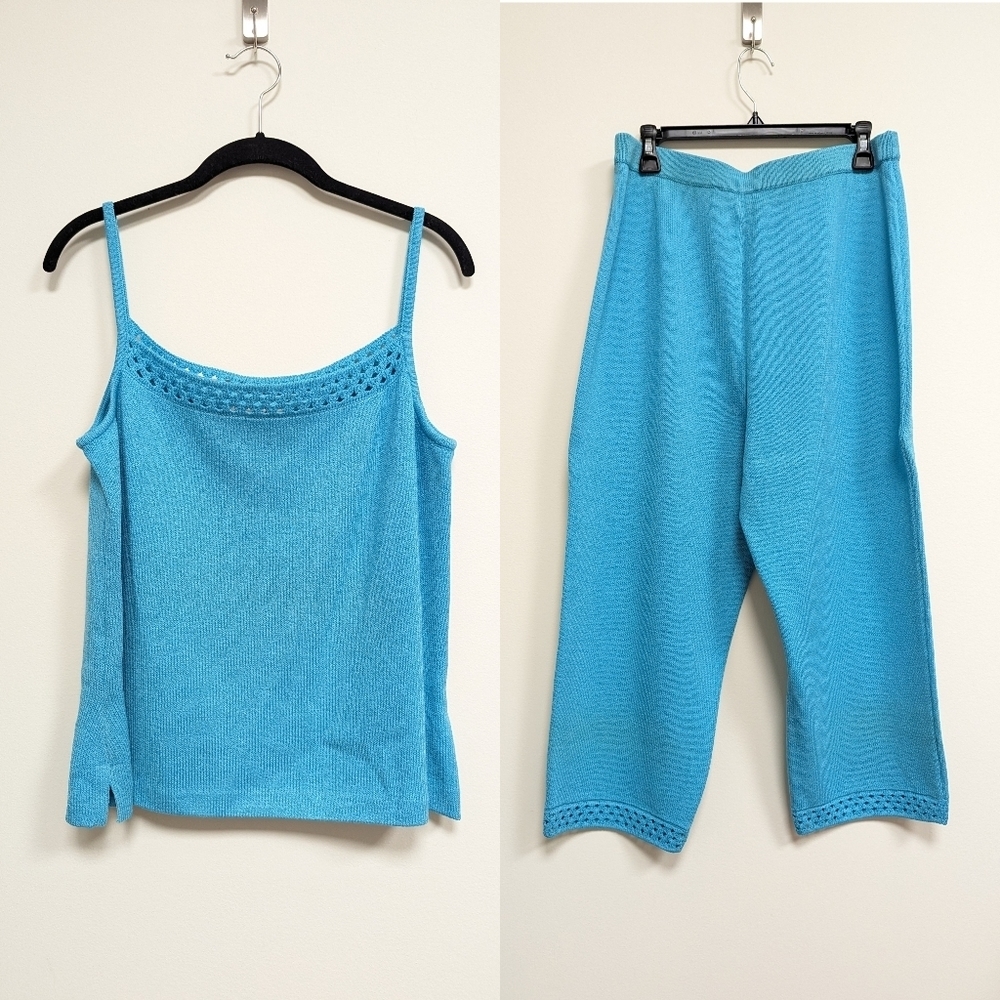 St. John Turquoise Knit Tank & Capri Pant Set Size Large Medium 12